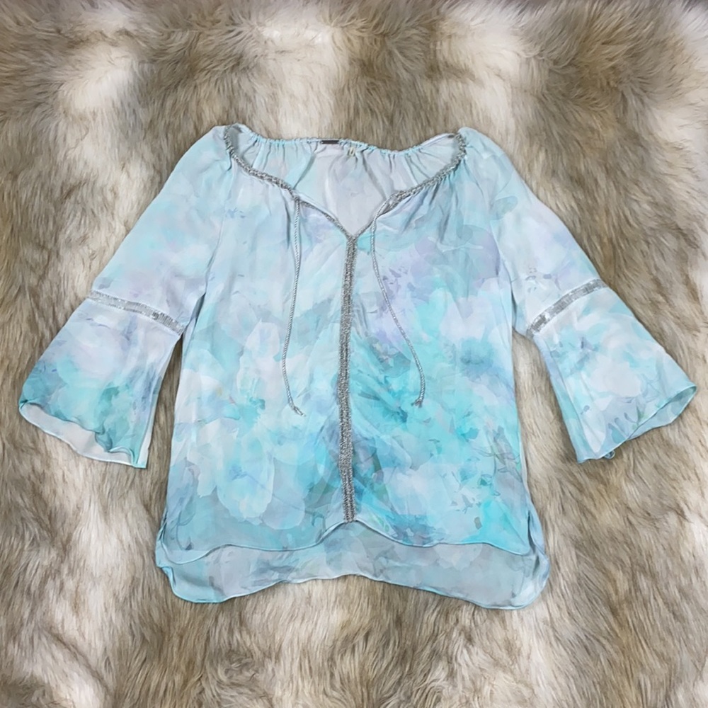 Elie Tahari Silk Floral Tye-Dye Blouse, Medium - Picture 8 of 17